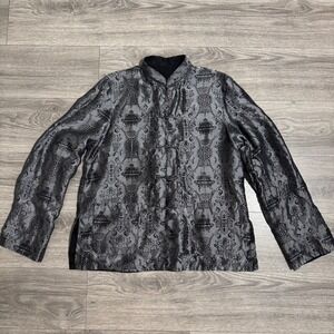 Mens Reversible Tang Suit Jacket Silver Black Jacquard Frog Button 3XL Hong Kong
